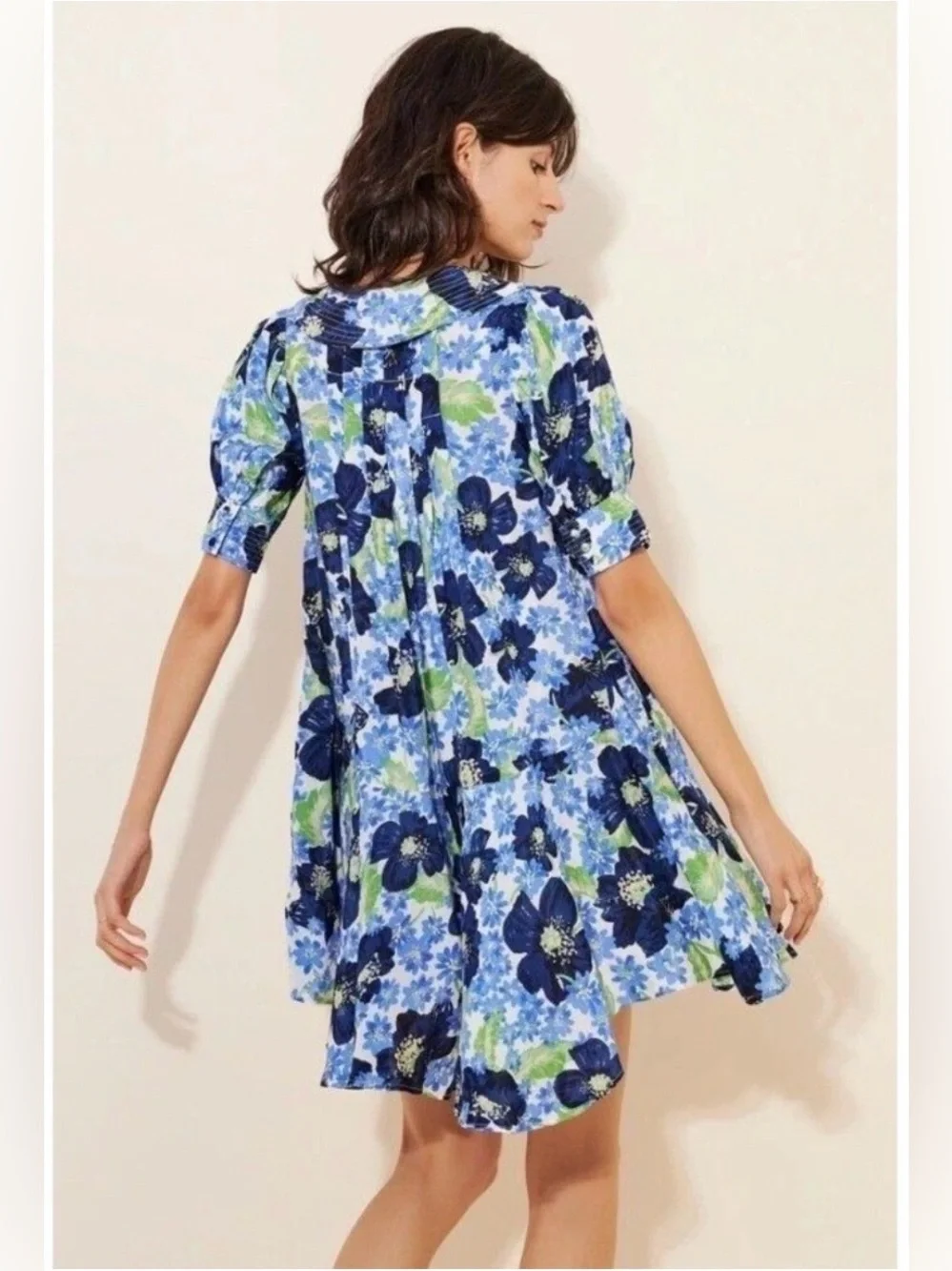 Free People 🌙 Moon Chaser Mini Dress Blue Floral Boho Babydoll Dress